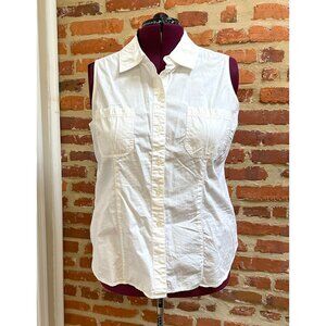 Lane Bryant White 100% Cotton Poplin Sleeveless Button Down Collared Shirt